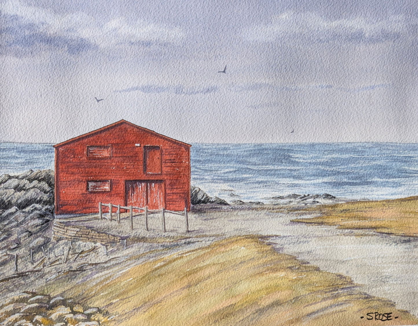 Broom Point Fishing Premises, Gros Morne, Newfoundland (watercolour)