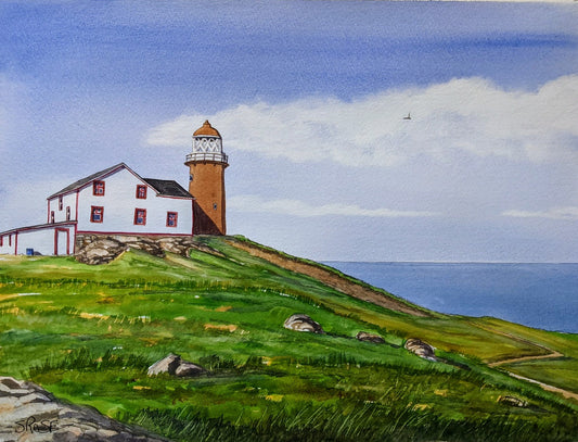 Lighthouse in Ferryland, Newfoundland (watercolour painting)