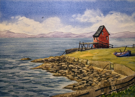 Red Fishing Stage, Bonavista, Newfoundland (watercolour painting)