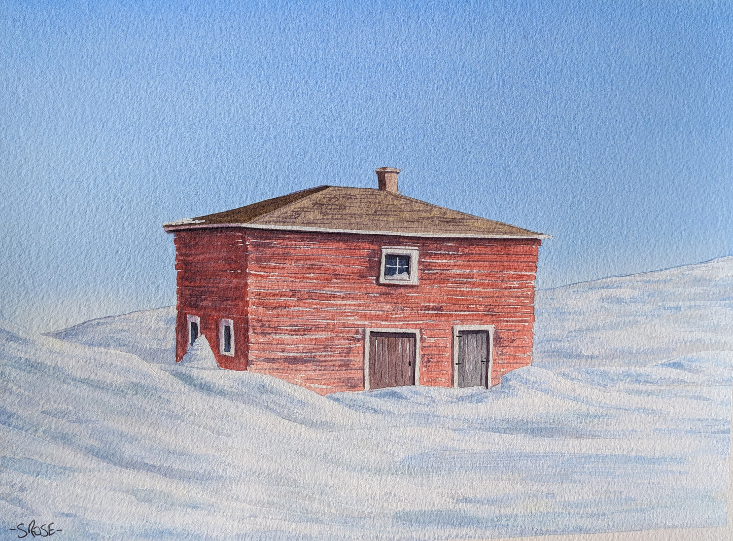 Red House in Winter, Newfoundland (watercolour painting)