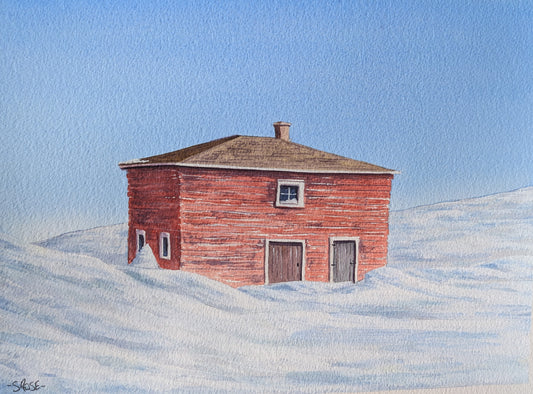 Red House in Winter, Newfoundland (watercolour painting)