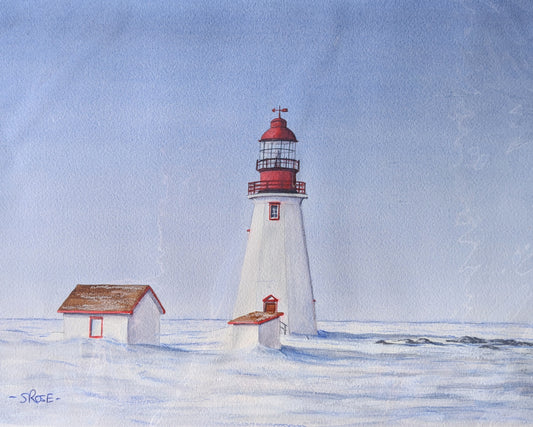 Point Riche Lighthouse in Winter, Newfoundland (watercolour painting)