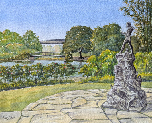 Peter Pan Statue, Bowring Park, Newfoundland (watercolour painting)