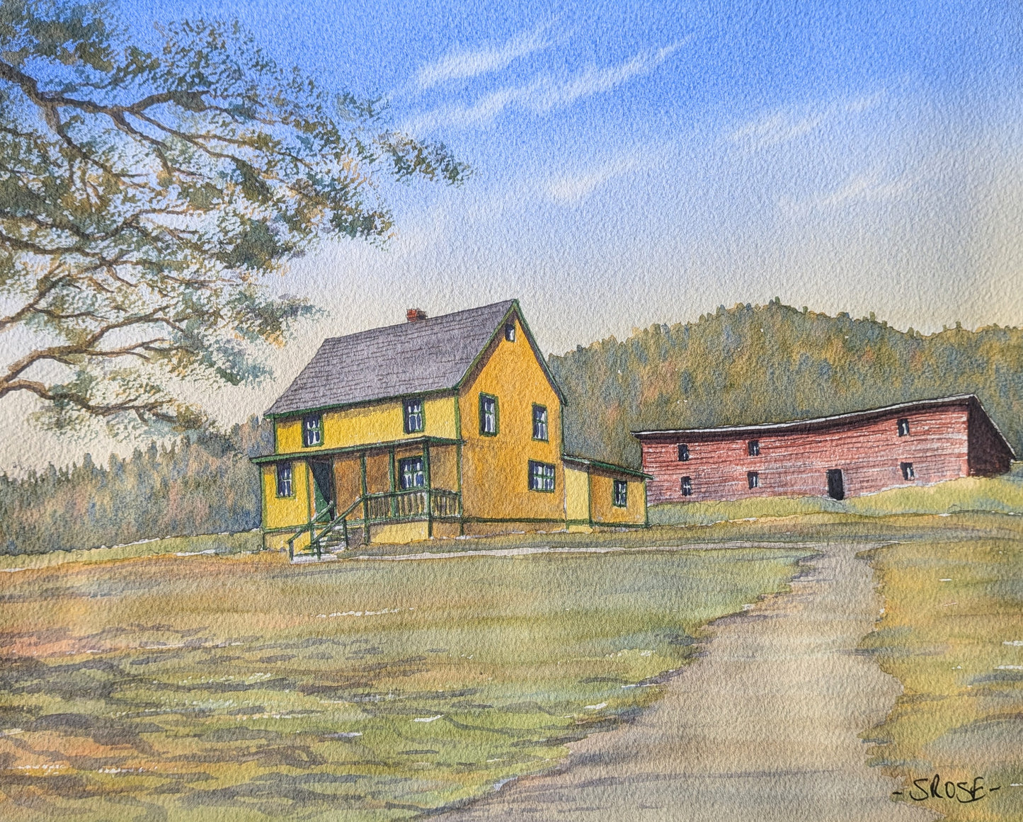 Yellow House with Red Barn, Newfoundland (watercolour)