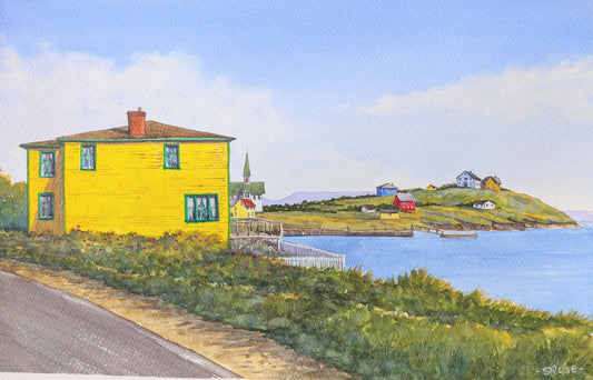 Yellow House in Trinity, Newfoundland (watercolour painting)