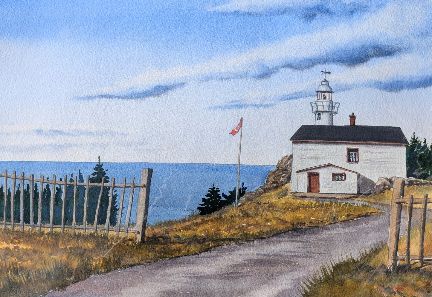 Lobster Head Cove Lighthouse, Newfoundland (watercolour painting)
