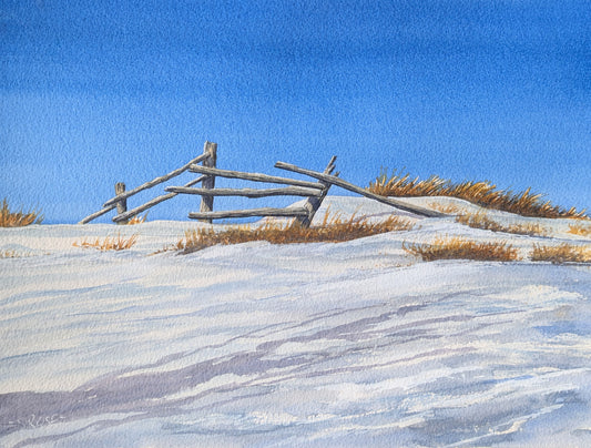 Fence in Winter (watercolour painting)