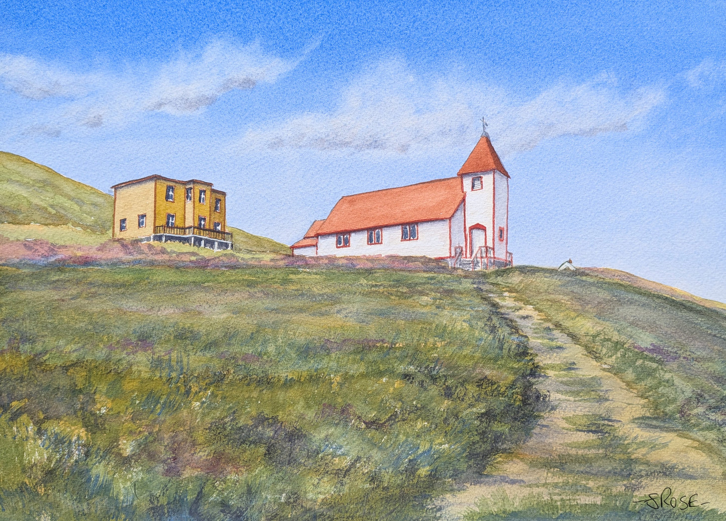 St. James Church and Rectory, Battle Harbour, Labrador (original watercolor painting)